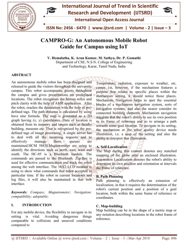 CAMPRO G An Autonomous Mobile Robot Guide for Campus using IoT