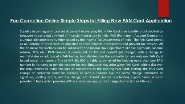 Pan Card Correction Form