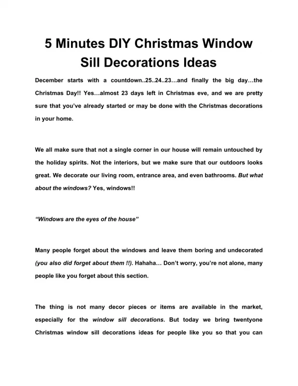 5 Minutes DIY Christmas Window Sill Decorations Ideas