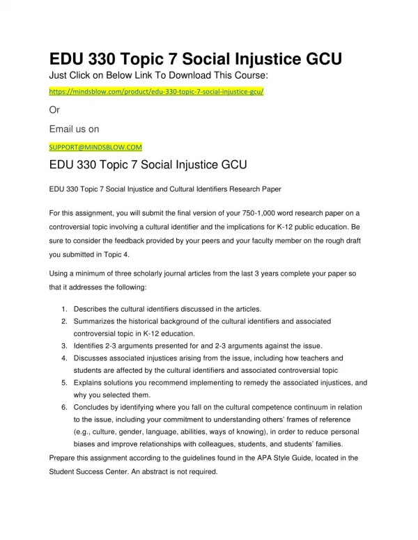 edu 330 topic 7 social injustice gcu just click
