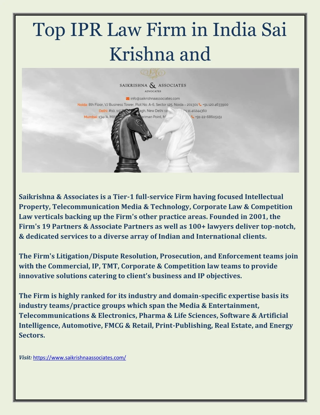top ipr law firm in india sai krishna and