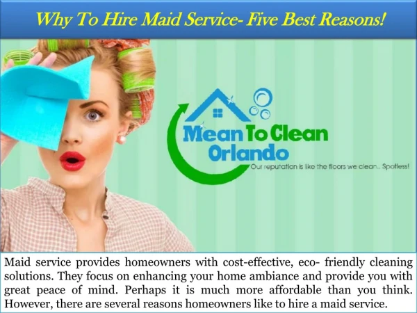 Why To Hire Maid Service- Five Best Reasons
