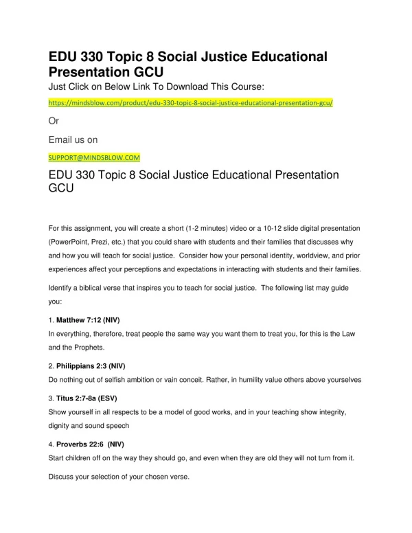 EDU 330 Topic 8 Social Justice Educational Presentation GCU