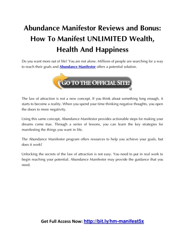 Abundance Manifestor Reviews and Bonus