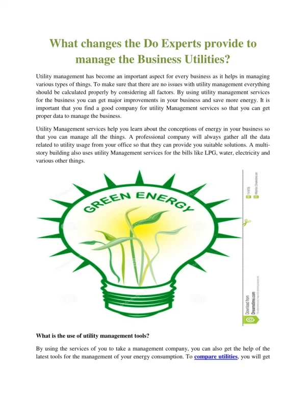 What changes the Do Experts provide to manage the Business Utilities?