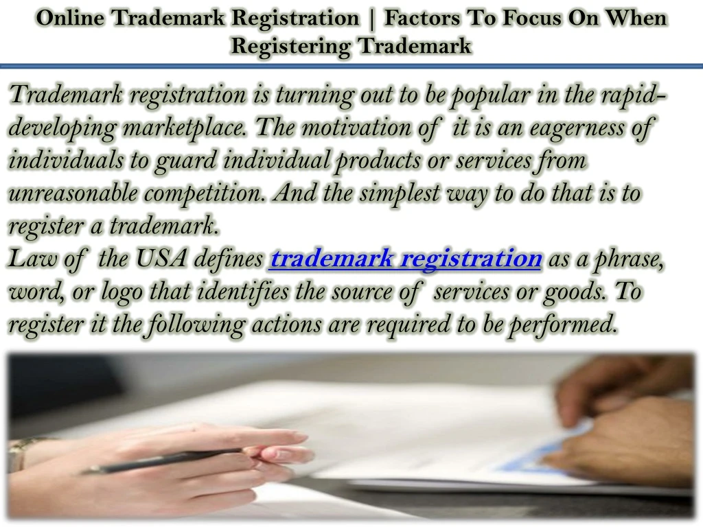 online trademark registration factors to focus