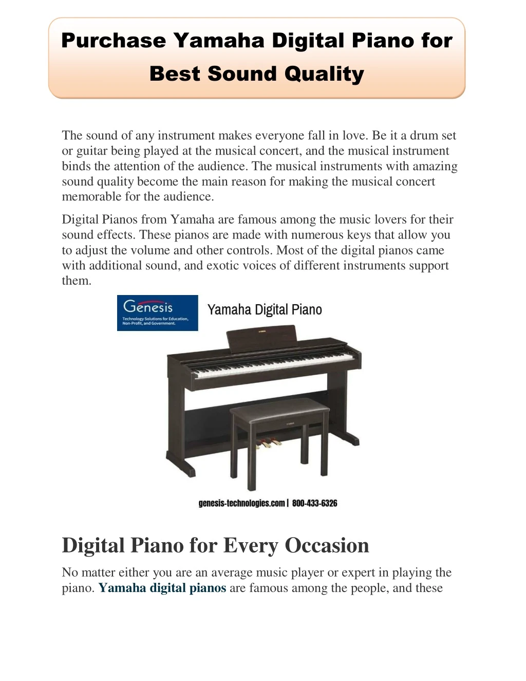 purchase yamaha digital piano for best sound