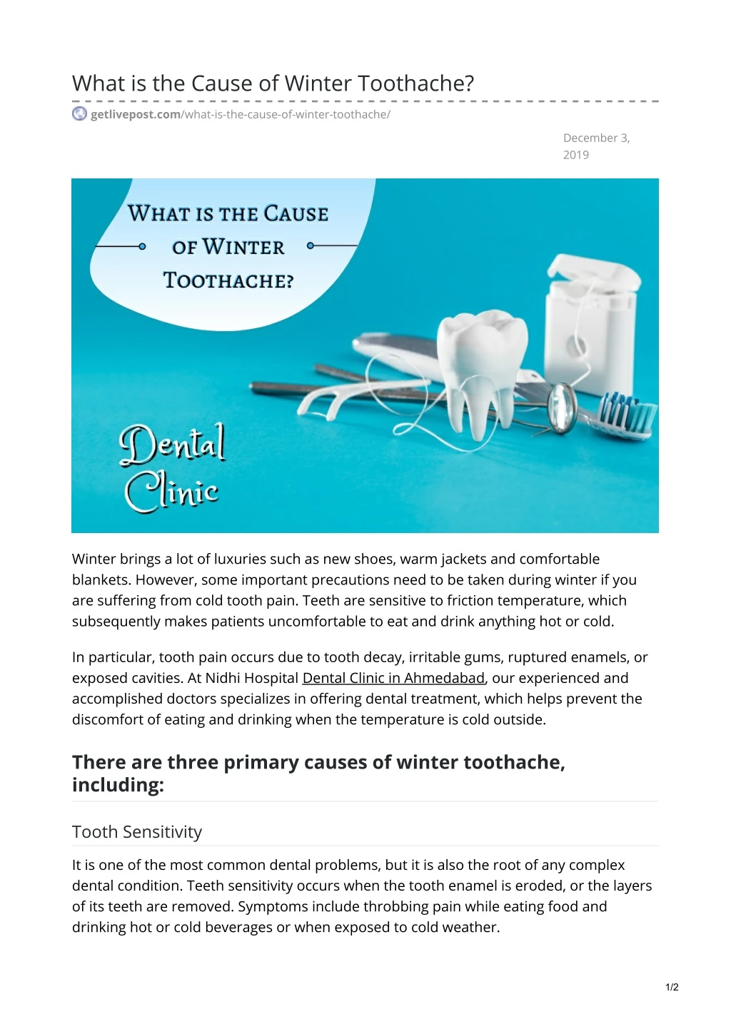 what is the cause of winter toothache