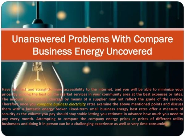 Unanswered Problems With Compare Business Energy Uncovered