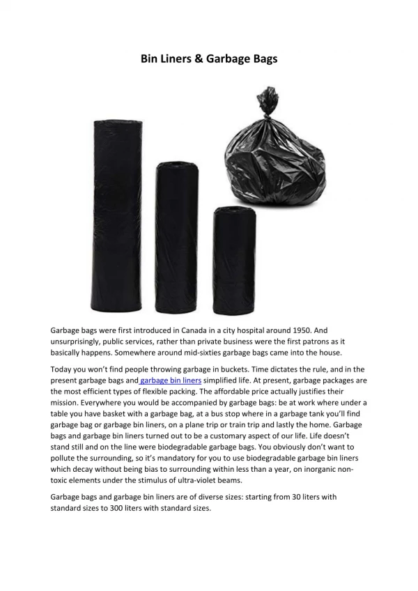 Bin Liners & Garbage Bags