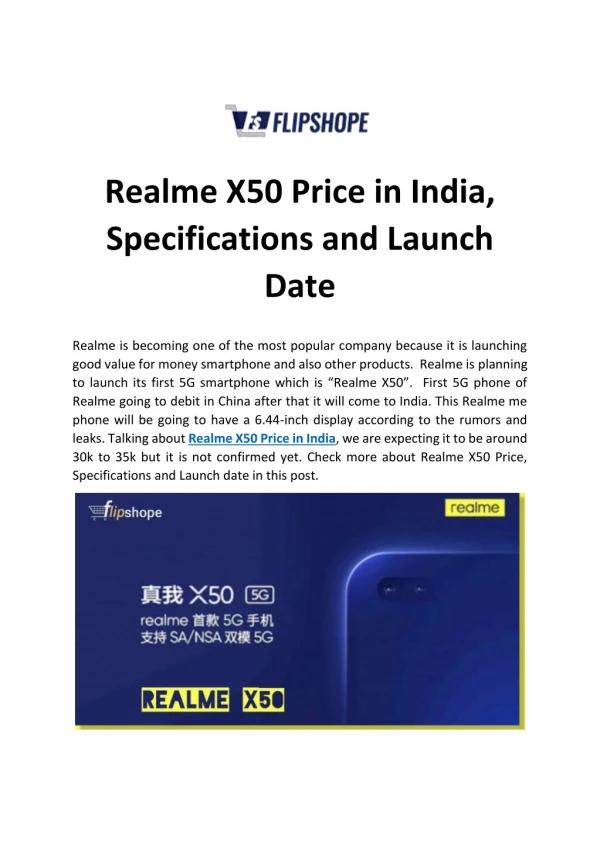 Realme X50 Price in India, Specifications and Launch Date