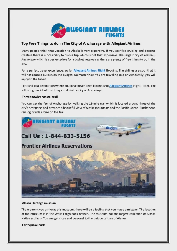 Top Free Things to do in The City of Anchorage with Allegiant Airlines