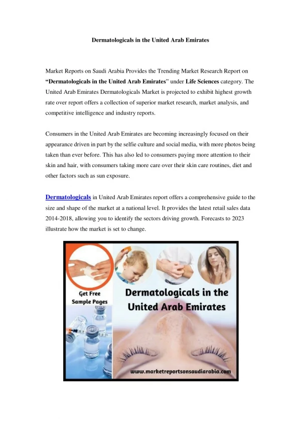 United Arab Emirates Dermatologicals Market: Growth, Opportunity and Forecast Till 2023