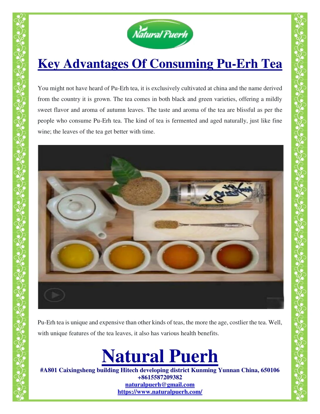 key advantages of consuming pu erh tea
