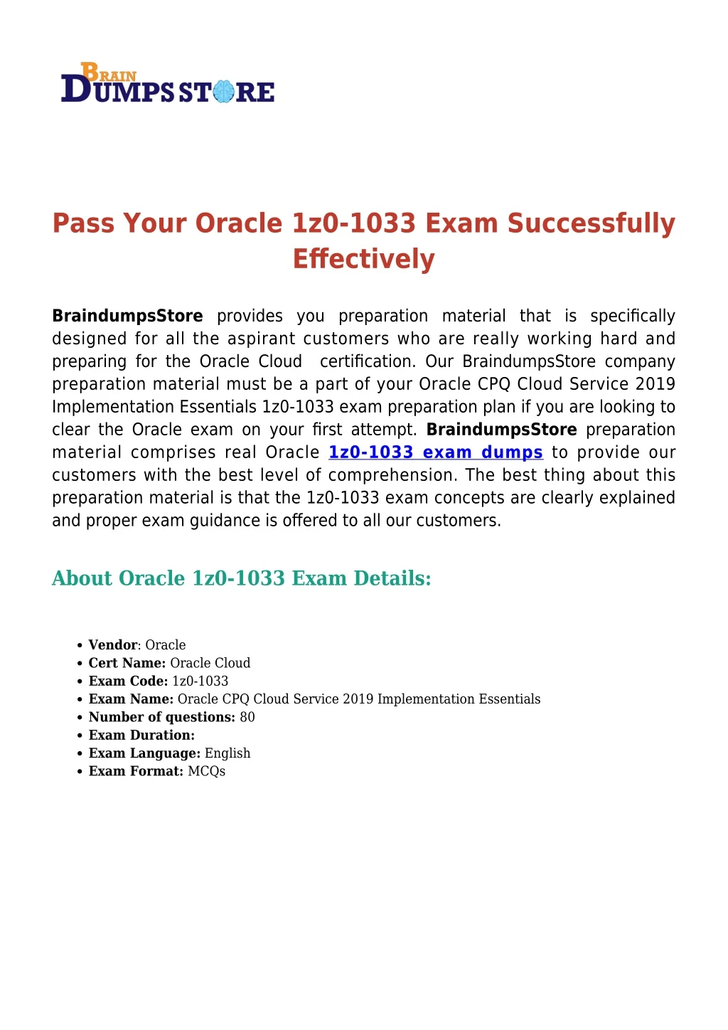 pass your oracle 1z0 1033 exam successfully