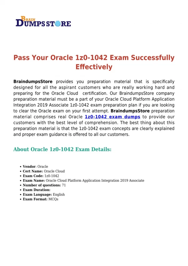 Want To Pass Oracle 1z0-1042 [2019] Exam Dumps Immediately?