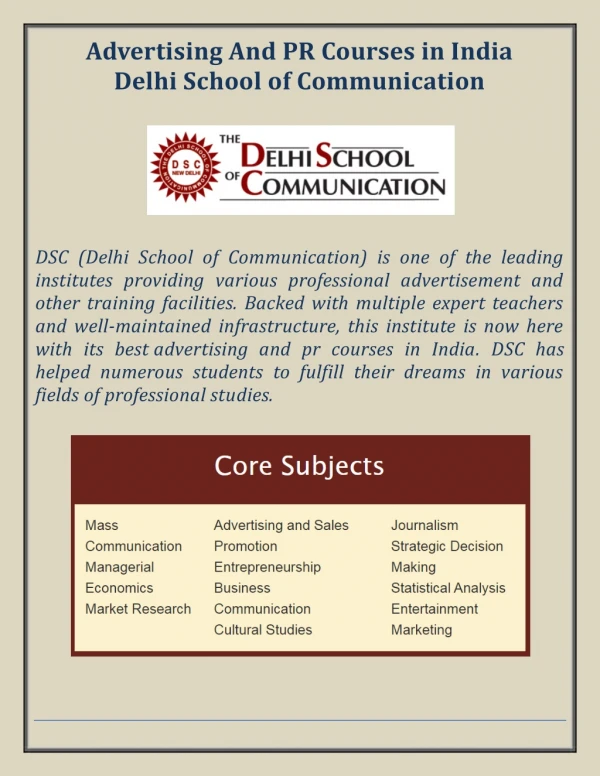 Advertising And PR Courses in India - Delhi School of Communication