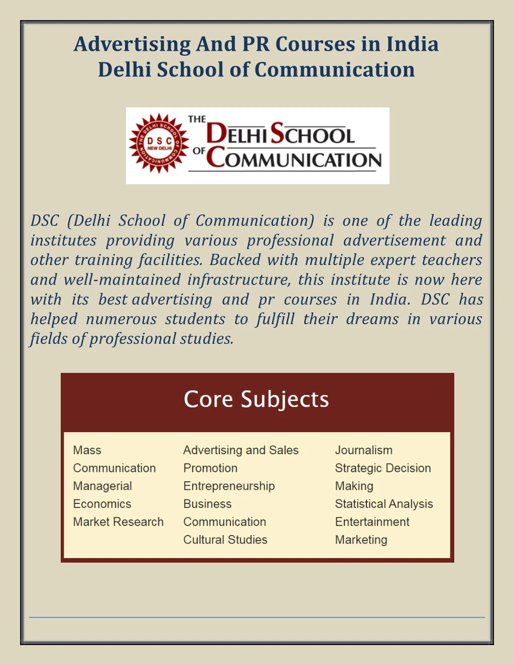 advertising and pr courses in india delhi school