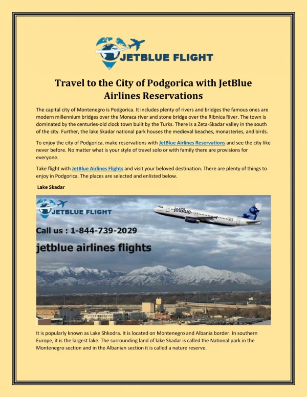 Travel to the City of Podgorica with JetBlue Airlines Reservations