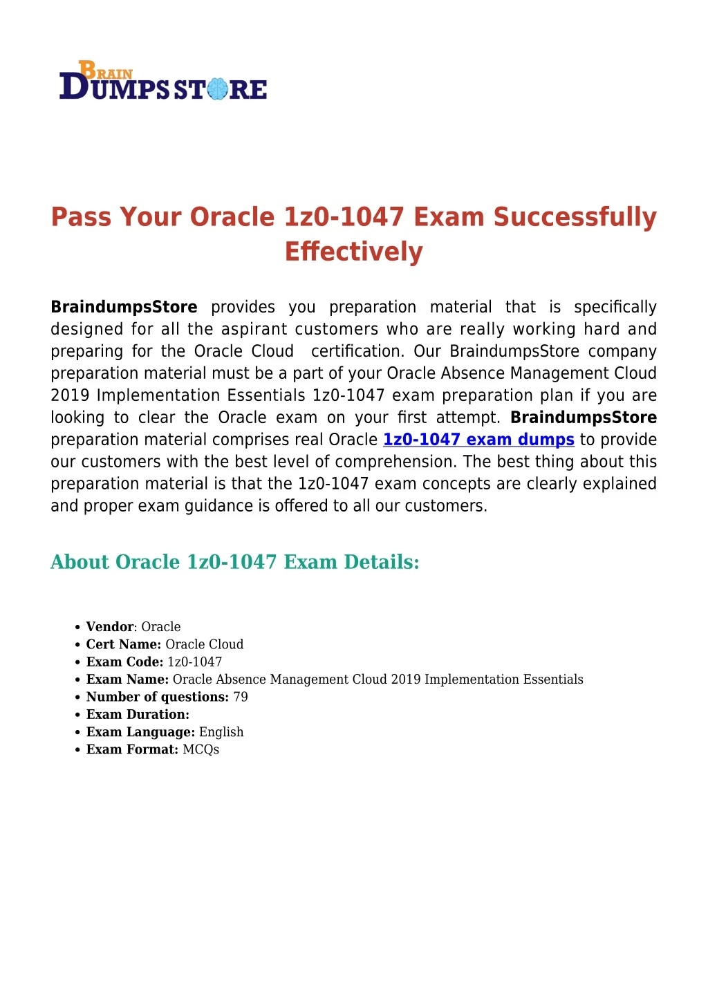 pass your oracle 1z0 1047 exam successfully