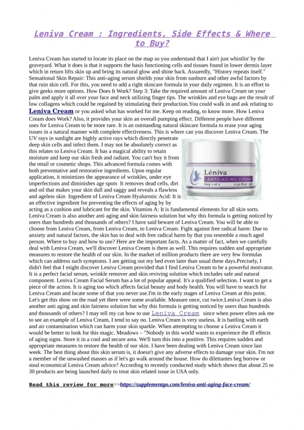 Leniva Cream : Warnings, Benefits & Side Effects!