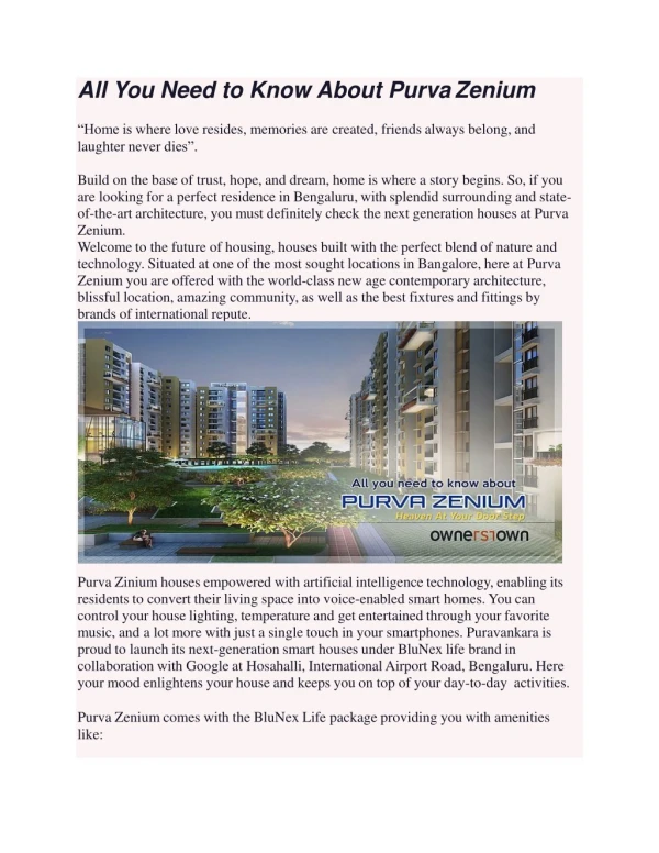 All You Need to Know About Purva Zenium