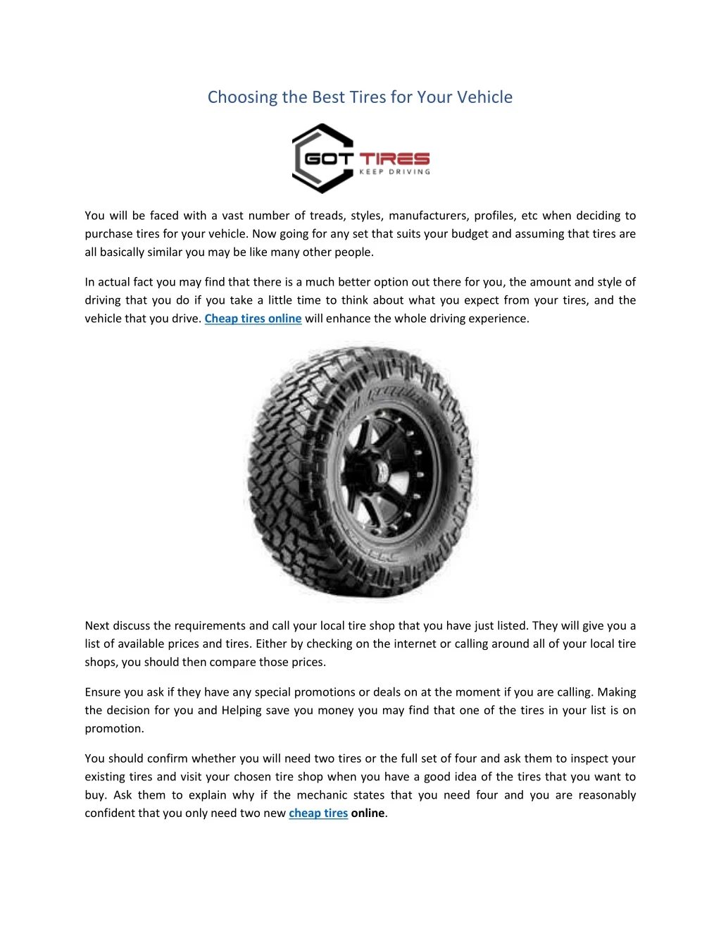 choosing the best tires for your vehicle