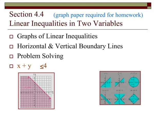 Section 4.4 graph paper required for homework Linear Inequalities in Two Variables
