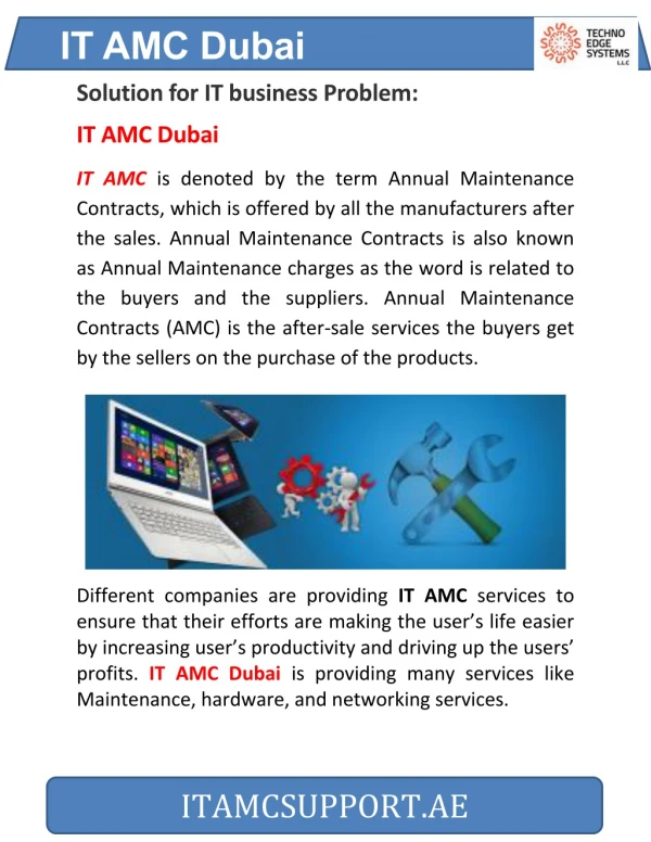 Services that are offered by the IT AMC Dubai