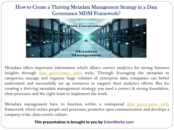 How to Create a Thriving Metadata Management Strategy in a Data Governance MDM Framework?