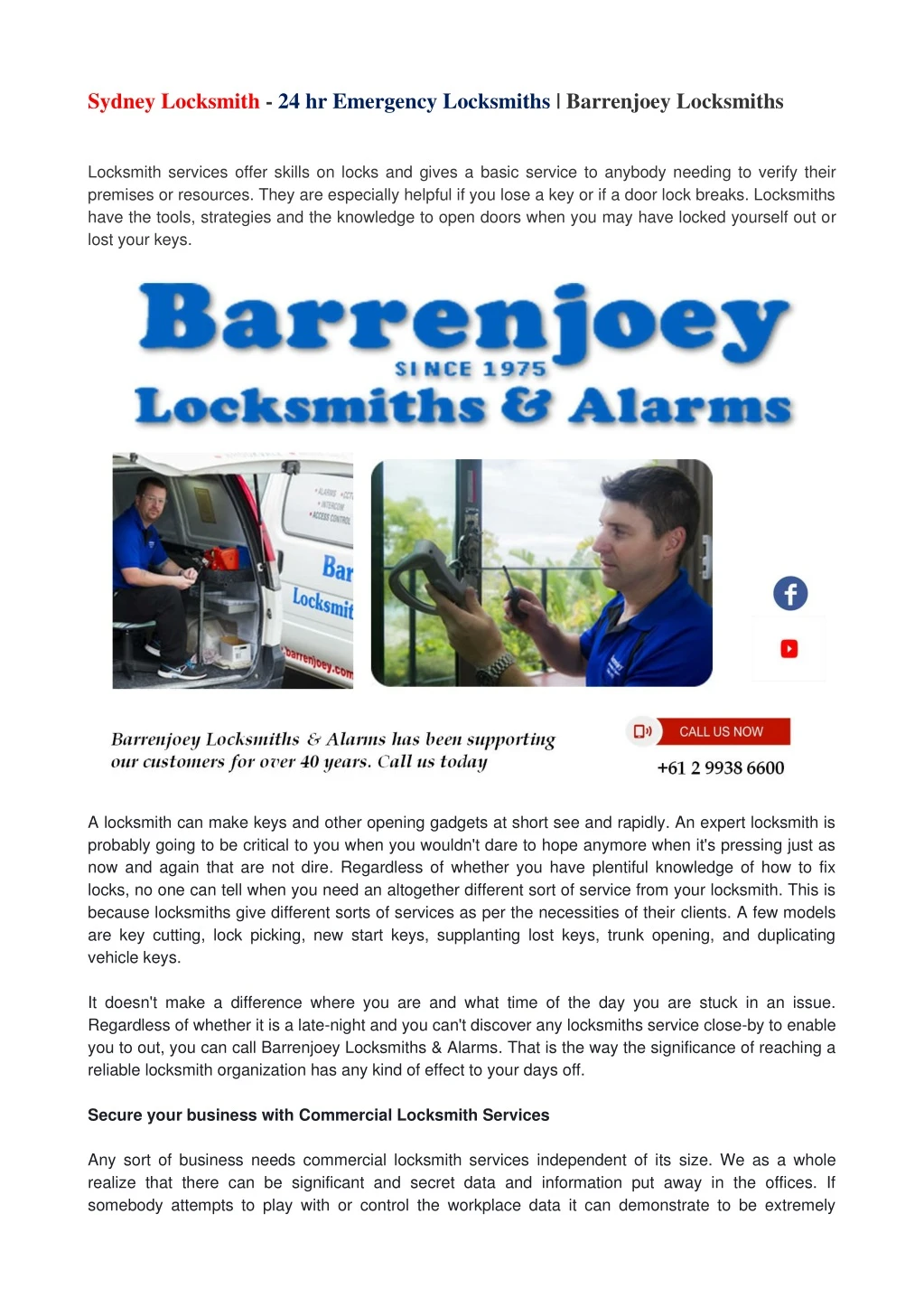 sydney locksmith 24 hr emergency locksmiths