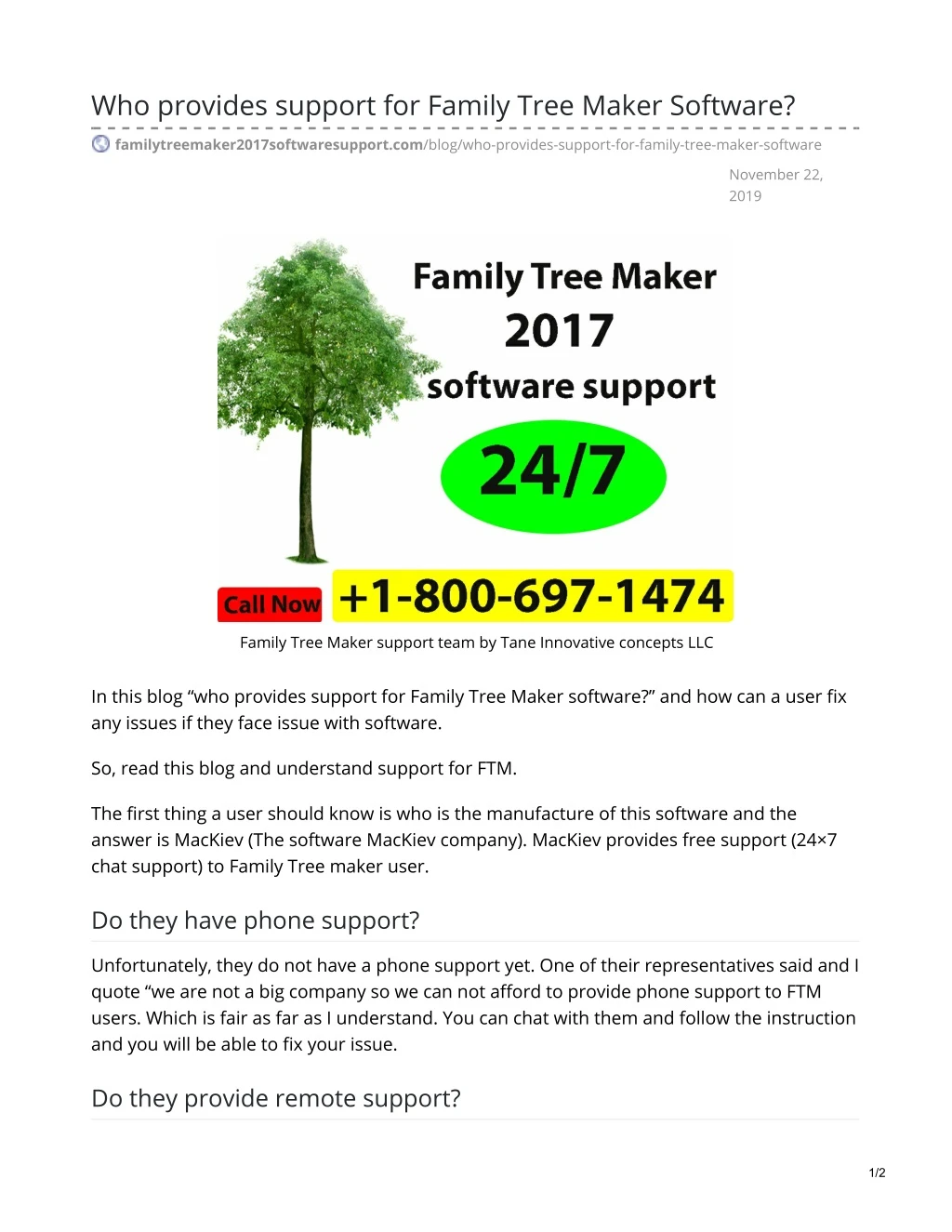 who provides support for family tree maker