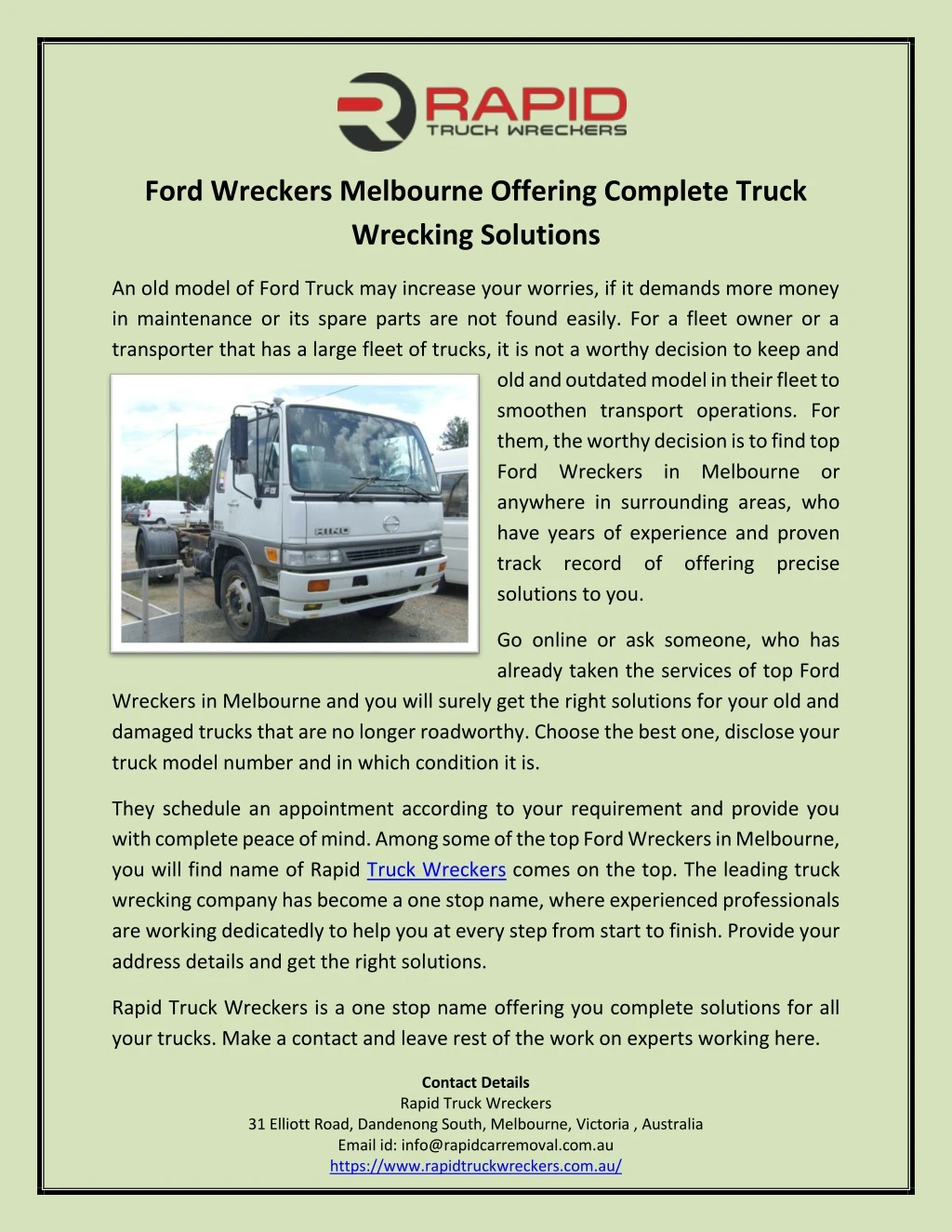 ford wreckers melbourne offering complete truck