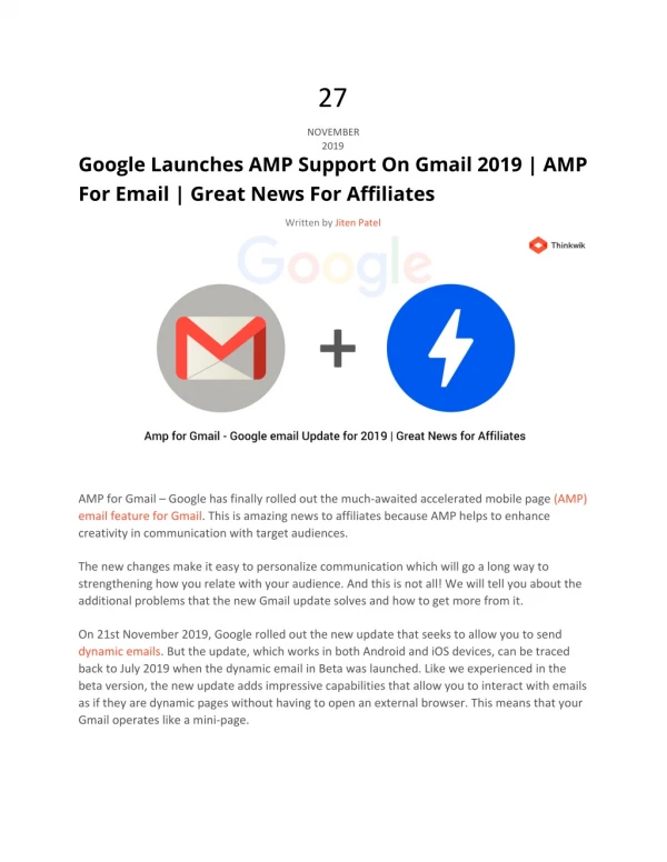 Google Launches AMP Support On Gmail 2019 | AMP For Email