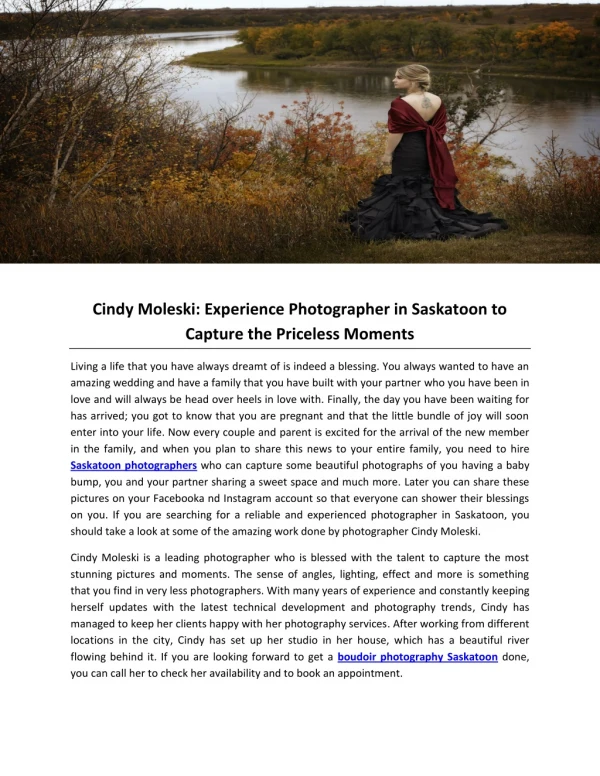 Cindy Moleski: Experience Photographer in Saskatoon to Capture the Priceless Moments