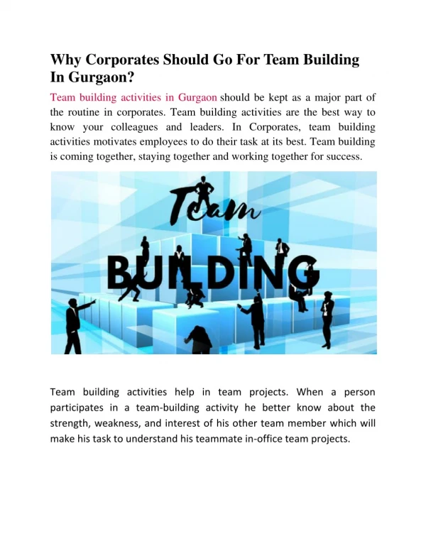 Why Corporates Should Go For Team Building In Gurgaon?