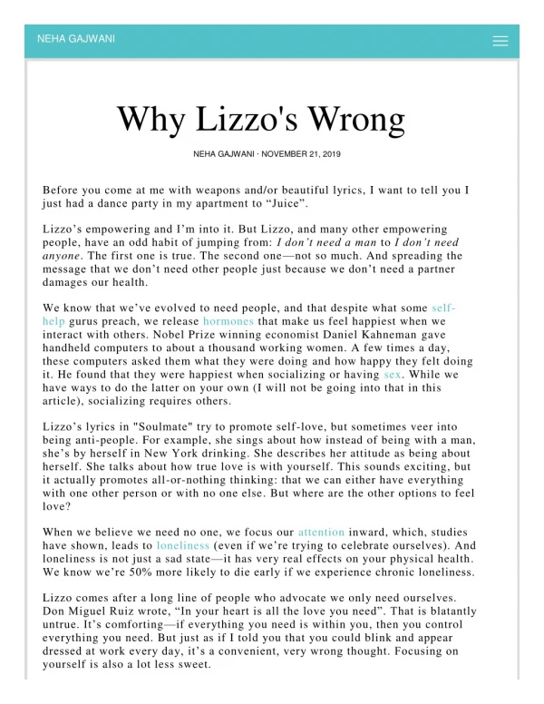 Why Lizzo's Wrong - By Neha Gajwani
