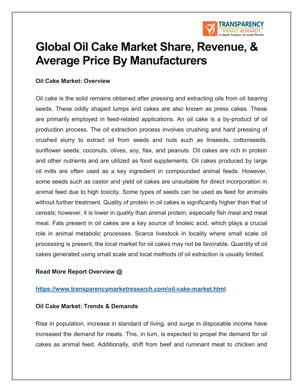 global oil cake market share revenue average