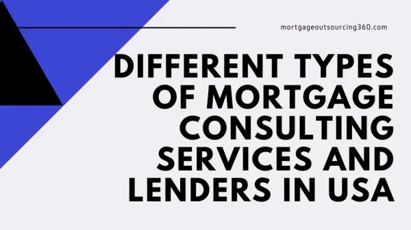 Different Types of Mortgage Consulting Services and Lenders in USA