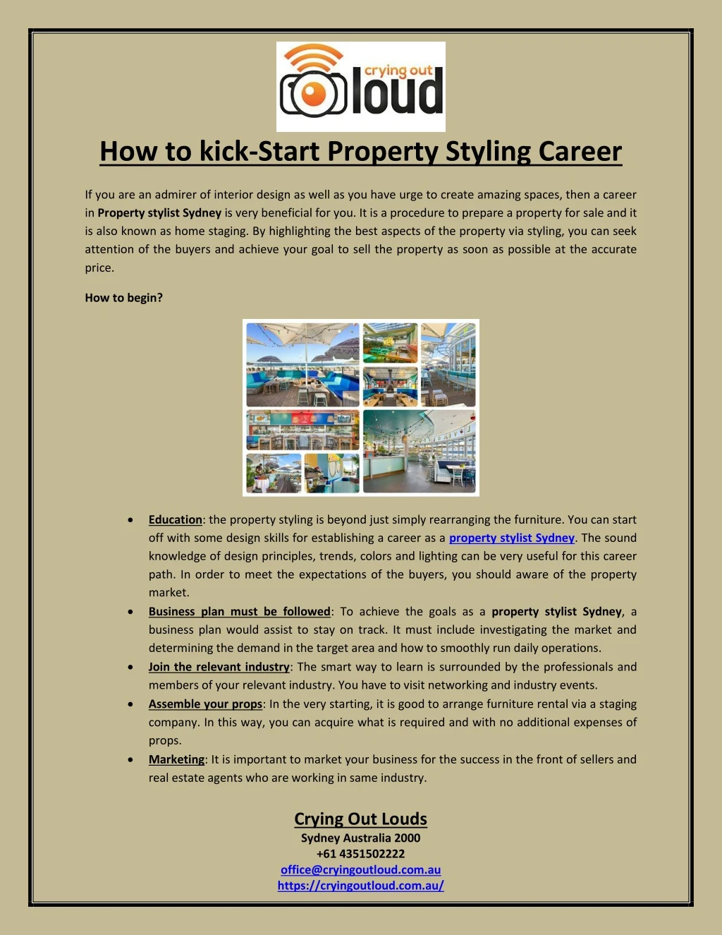 how to kick start property styling career