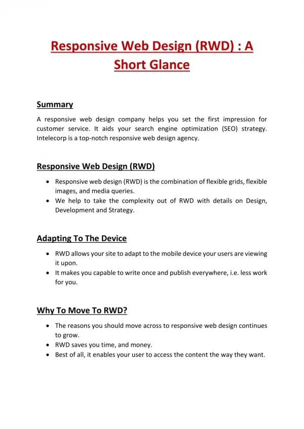 Responsive Web Design (RWD) : A Short Glance