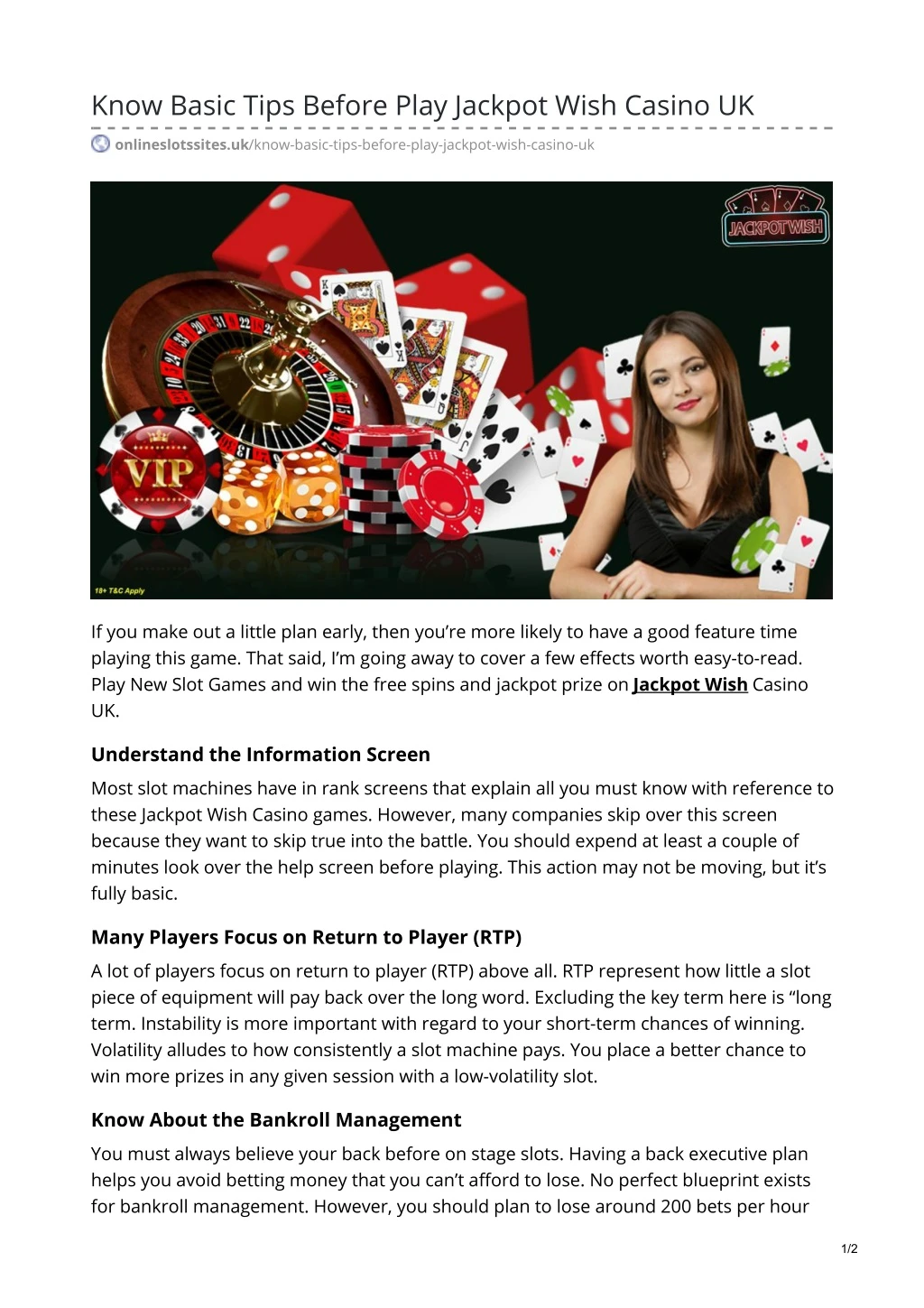 know basic tips before play jackpot wish casino uk