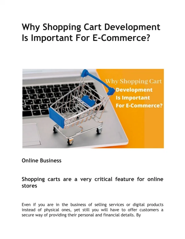 Why Shopping Cart Development Is Important For E-Commerce?