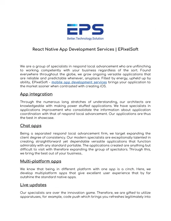 React Native App Development Services | EPixelSoft