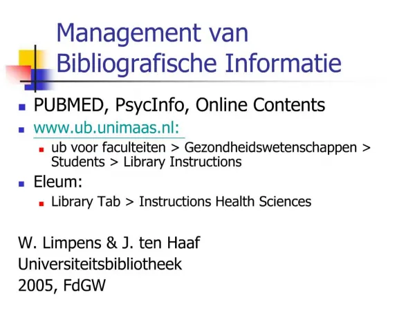 Management van Bibliografische Informatie