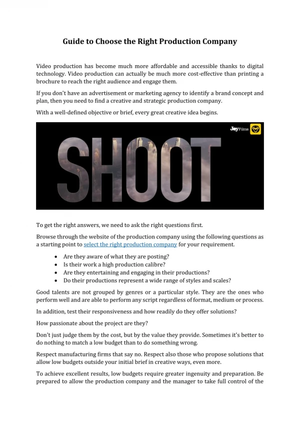 guide to choose the right production company