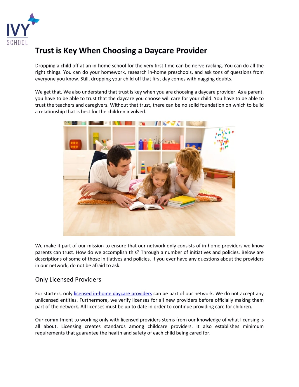 trust is key when choosing a daycare provider