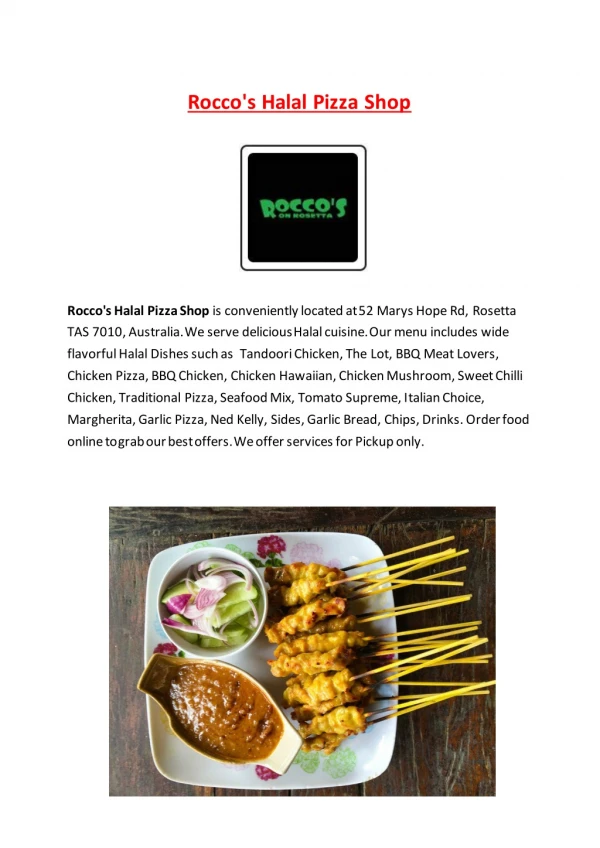 5% Off - Rocco's on Rosetta Halal Pakistani Indian Restaurant Menu in Rosetta TAS.