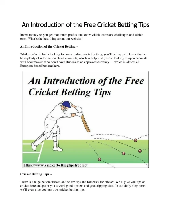 An Introduction of the Free Cricket Betting Tips