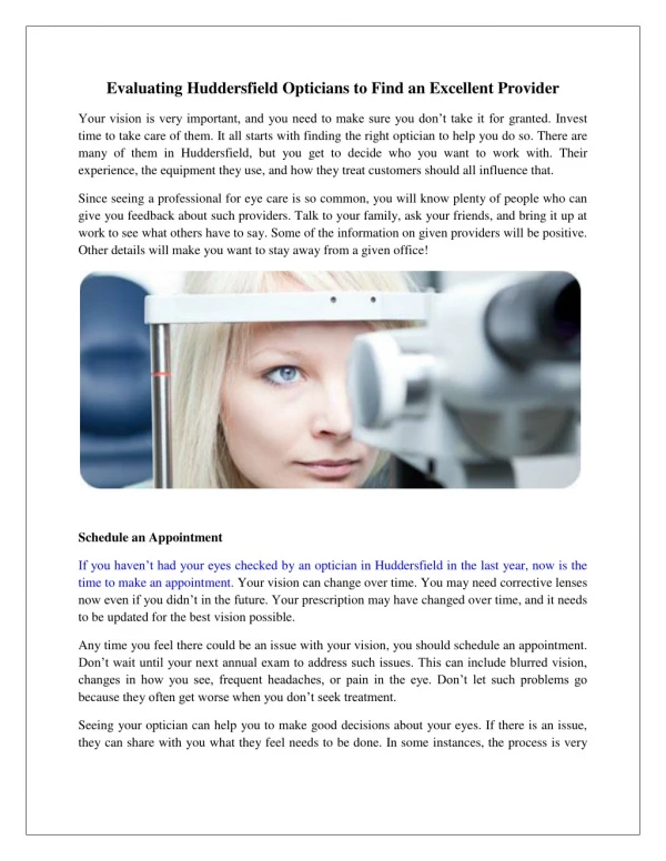 Evaluating Huddersfield Opticians to Find an Excellent Provider